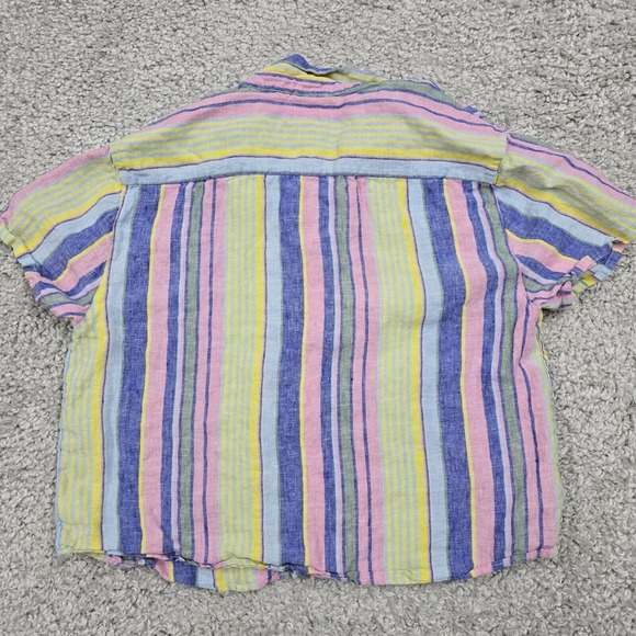C&C California Top Womens Large Colorful Striped Button Short Sleeve Linen Beach - Picture 7 of 10